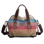 PALAY Canvas Tote Bag for Work and Travel with Removable Shoulder Belt 36x12x37 cm | Stripy Print