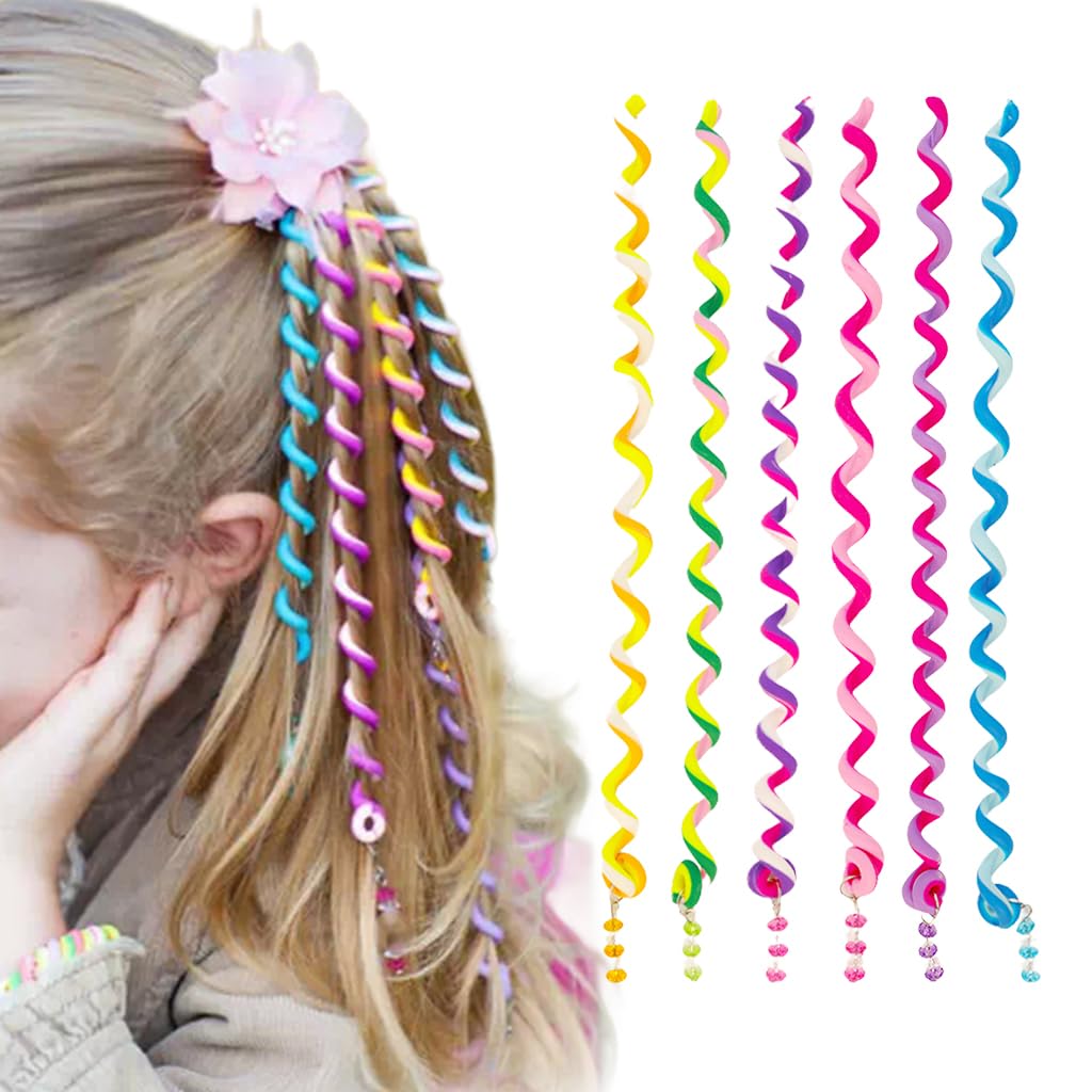 PALAY® 6Pcs Girls Hair Braiding Rope Hair Braids Makers Hair Accessories Flawless Hair Braids Makers 10Inches Elastic Spiral Beads Charms Braids Makers Easy Hair Braids Twister Hair Styling Tools