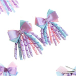 PALAY Ribbon Bow Hair Clips for Girls featuring Curly 3 in Design and Purple Ribbon | 2pcs Set