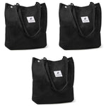 PALAY Tote Bag for Women with Reinforced Handles in Soft Corduroy Black 3PCS | Shopping