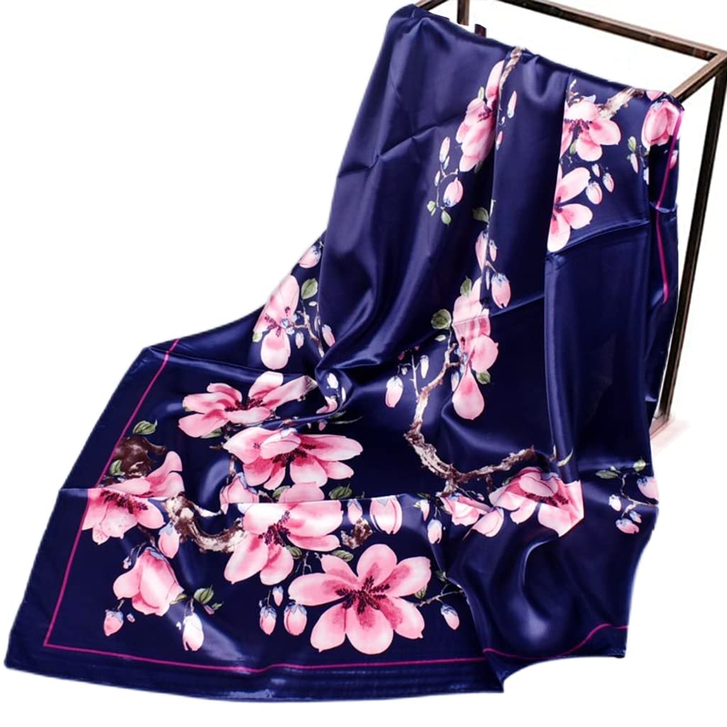 PALAY Scarf for Women 27x27 in Satin Square Wrap with Silk Like Polyester | Navy Headscarf