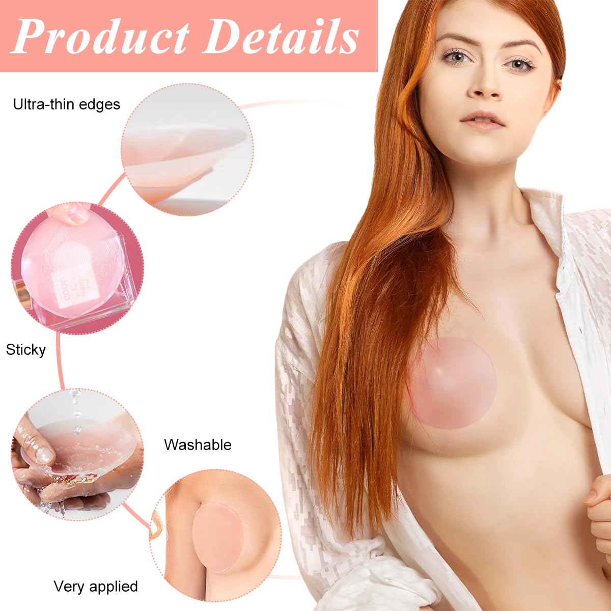 PALAY® 2 Pairs Nipple Covers Adhesive Silicone Nipple Covers with Zipper Storage Case Breathable Reusable Adhesive Silicone Nipple Pad Invisible Nipple Cover for Evening Gown, Party Dress, T-Shirts