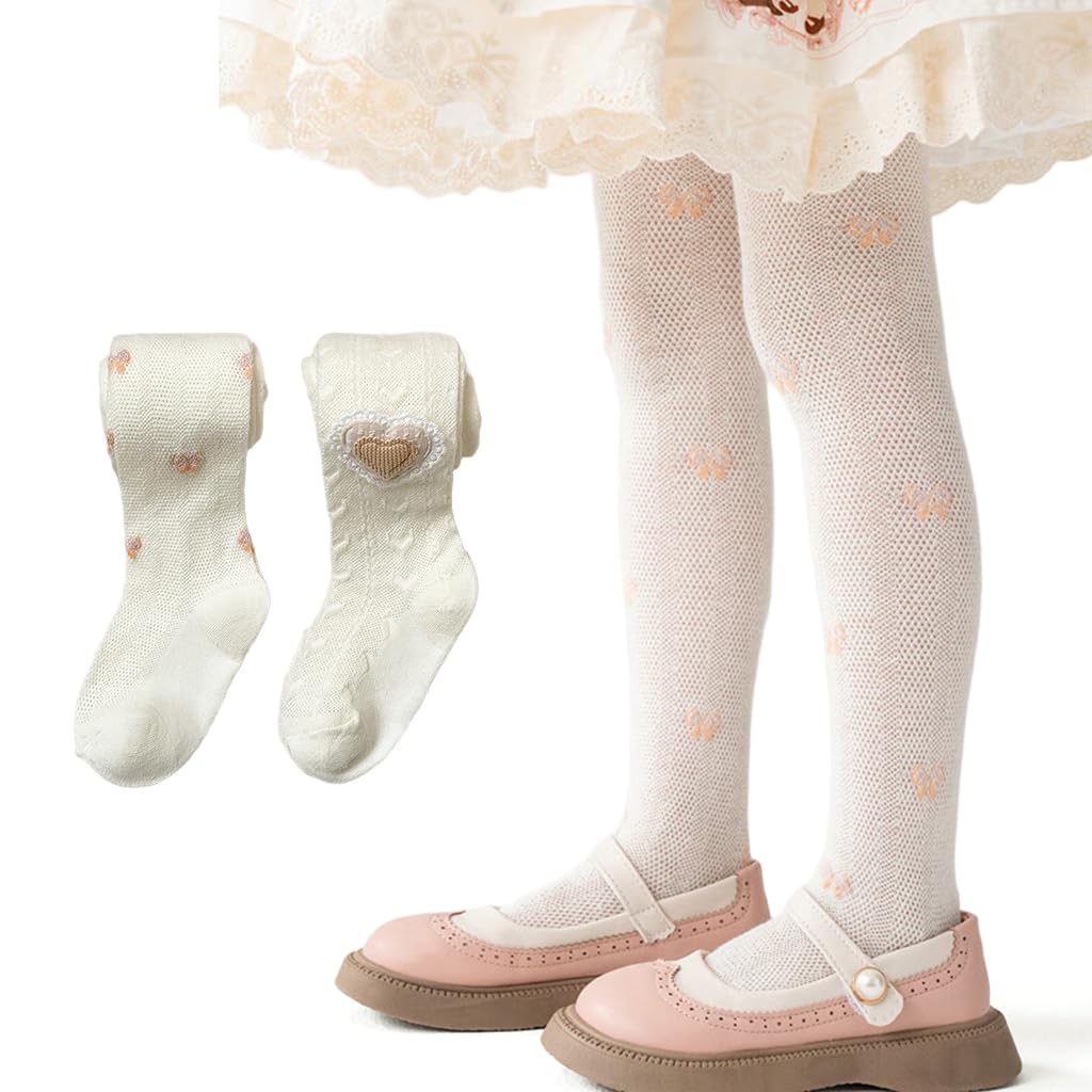 PALAY Cotton Stockings for Girls featuring Heart Jacquard Footed Design 2Pcs 80–95 cm White