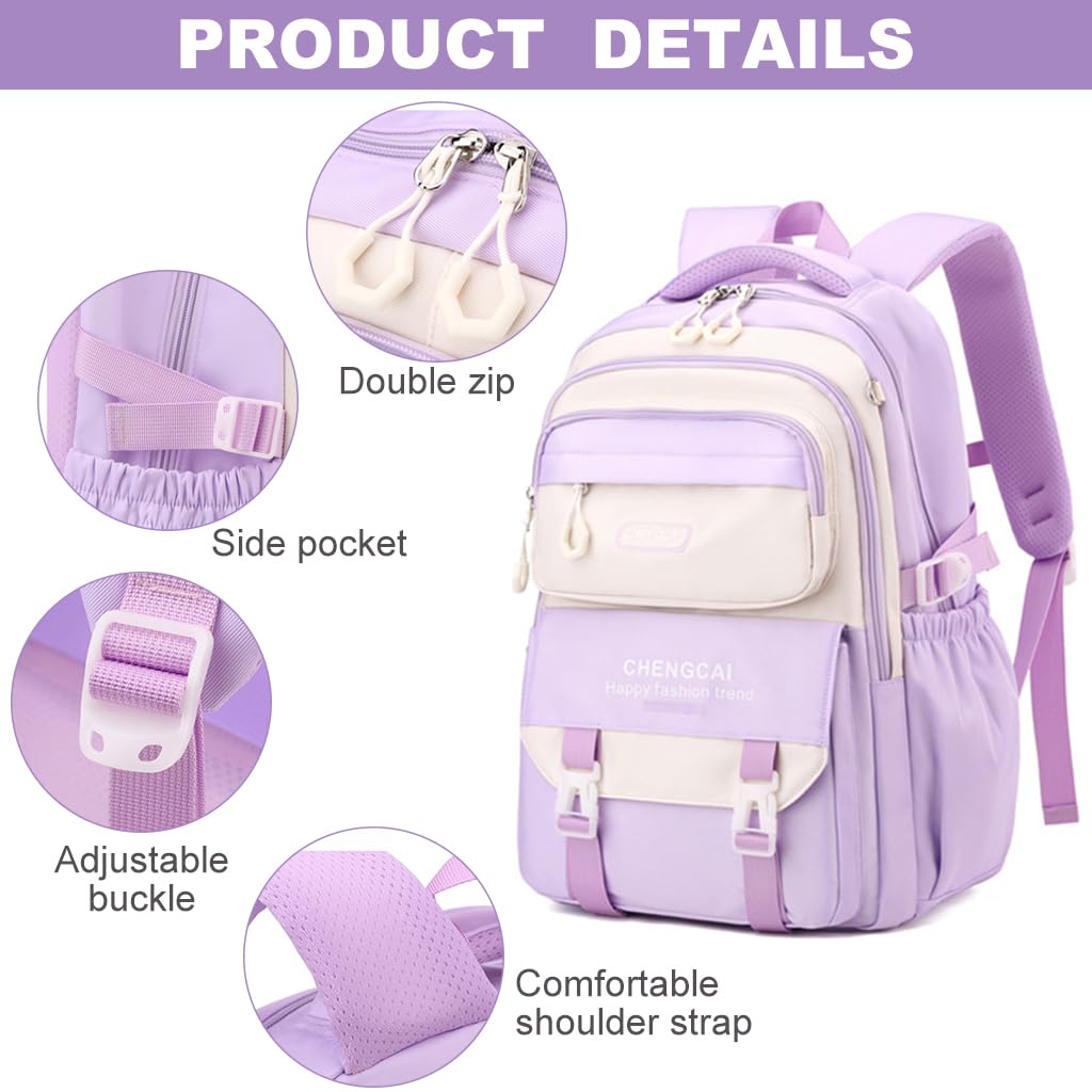 PALAY School Backpack for Girls with Dual Handles and Breathable Back Support | Purple Travel Bag