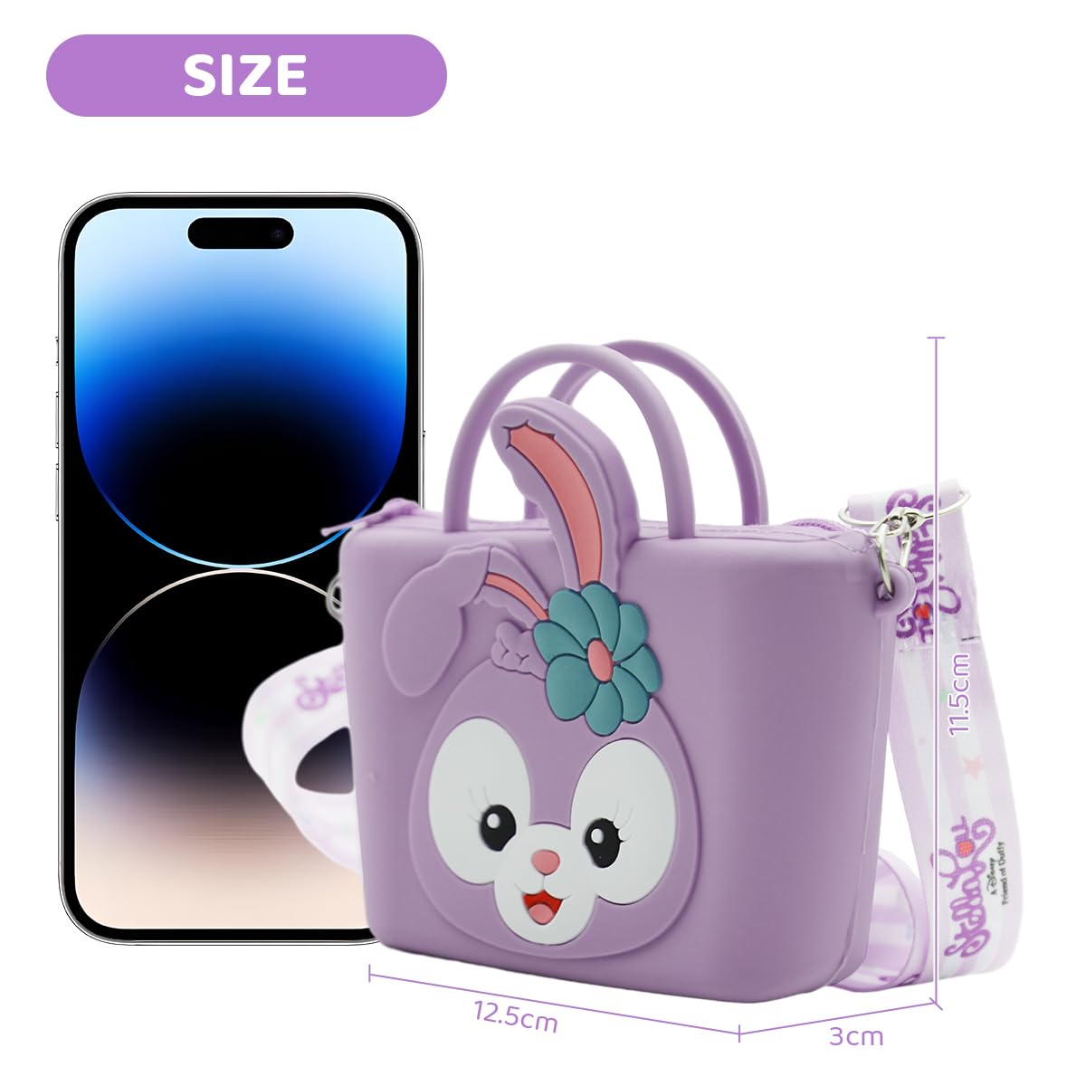 PALAY® Purse For girls, Mini Adorable Stella-Lou Silicone Sling Shoulder Bag For Girls: Durable, Adjustable Strap, Vibrant Purple Kids Cartoon Handbag For Keys, Coins, Snacks - Perfect Girl Gift