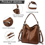 PALAY® Brown Faux Leather Tote Handbag for Women Fashion with Classic Shoulder Crossbody for Lady & Girl Solid Color