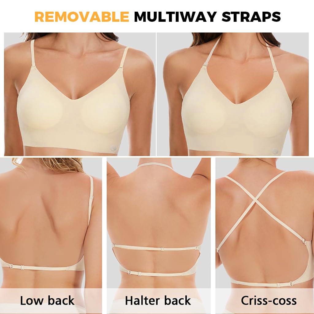 PALAY® Women's Bra Summer V-Neckline Bra with Adjustable Strap Breathable Bra Stylish Cross Back Bra Yoga Bra Base Layer Bra, S