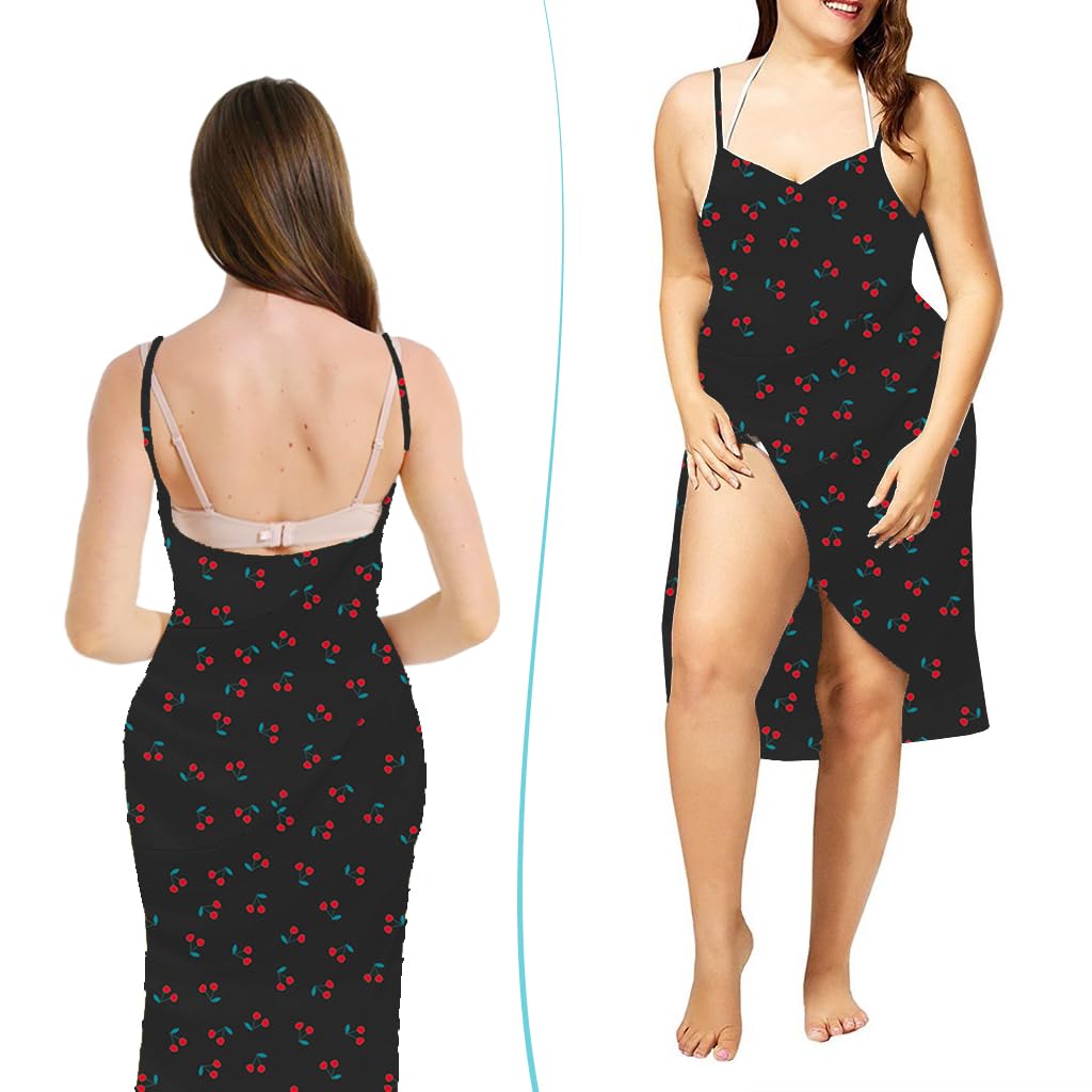 PALAY Beach Wear Dress for Women featuring Cherry Pattern and Quick Dry Polyester Fabric
