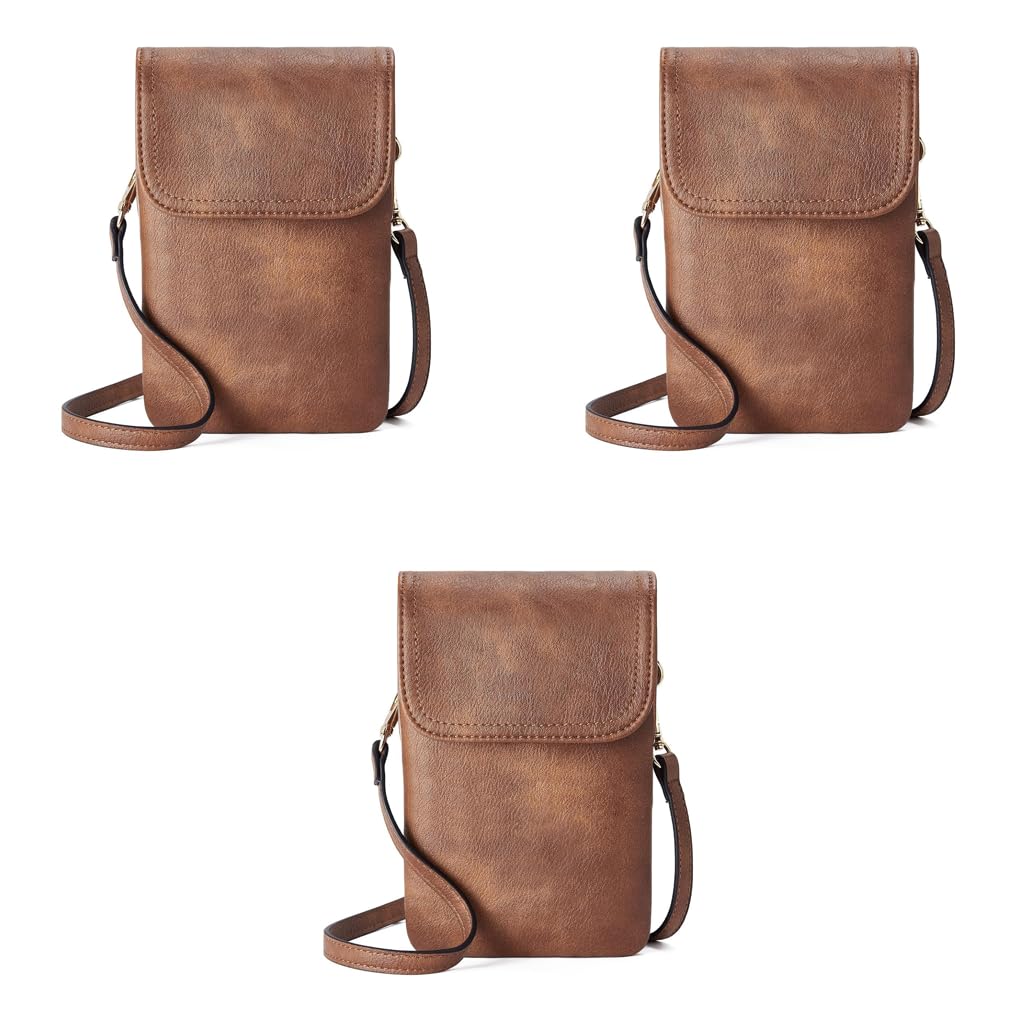 PALAY Crossbody Phone Bag for Daily Travel with Multi Zipper Pockets and 5x7.8 in Size | Vintage Brown PU Leather Mini Purse
