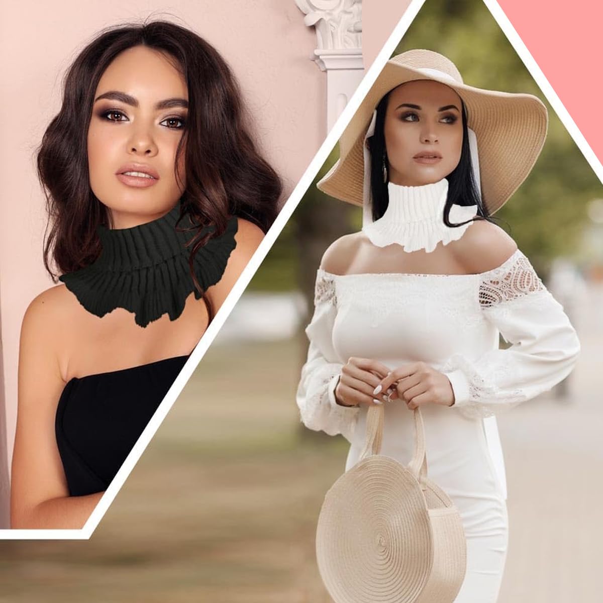 PALAY Fake Collar for Women with Knitted Turtleneck Design in Yellow & White | Winter Neck Warmer