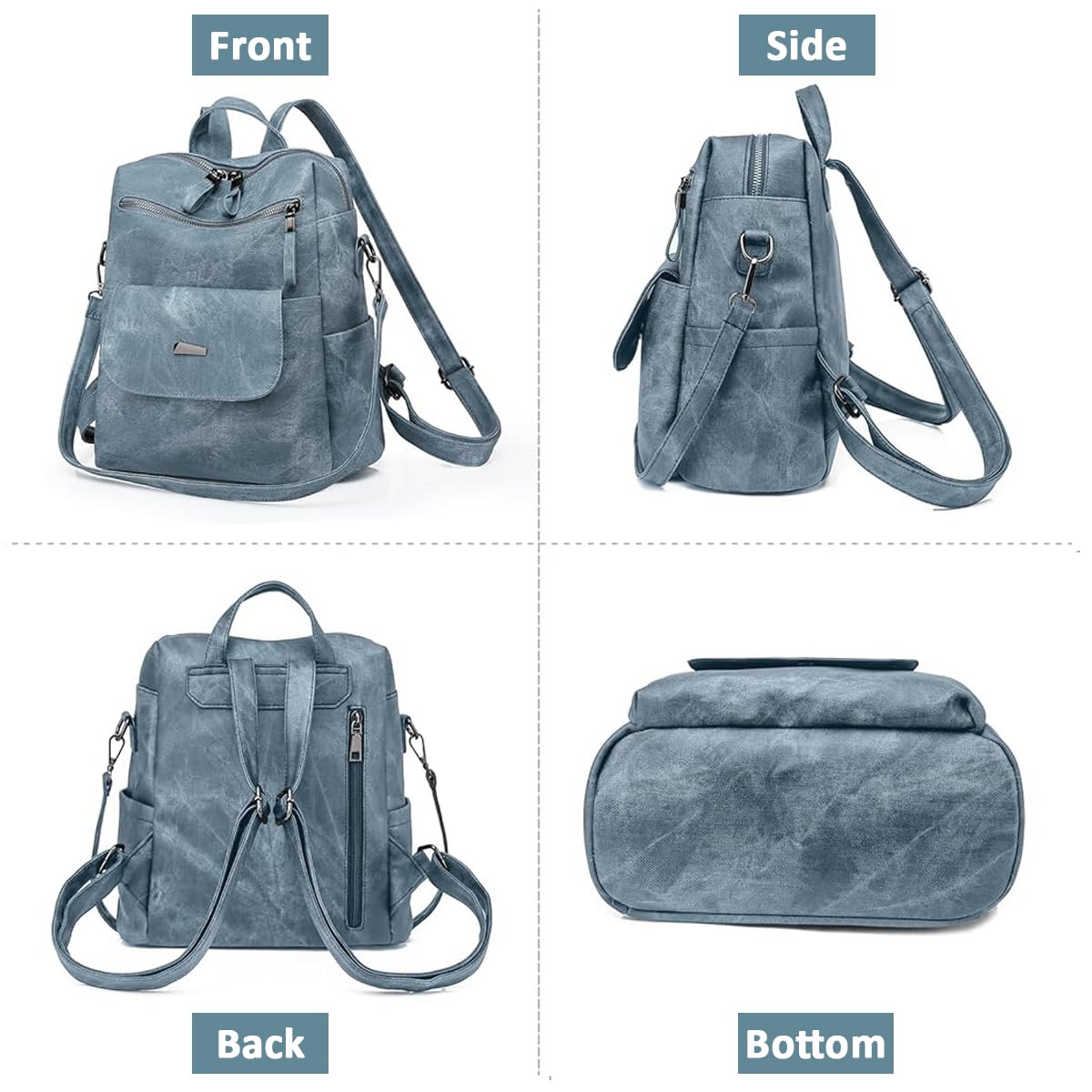 PALAY PU Leather Backpack for Travel featuring Reinforced Straps and Soft Blue Design