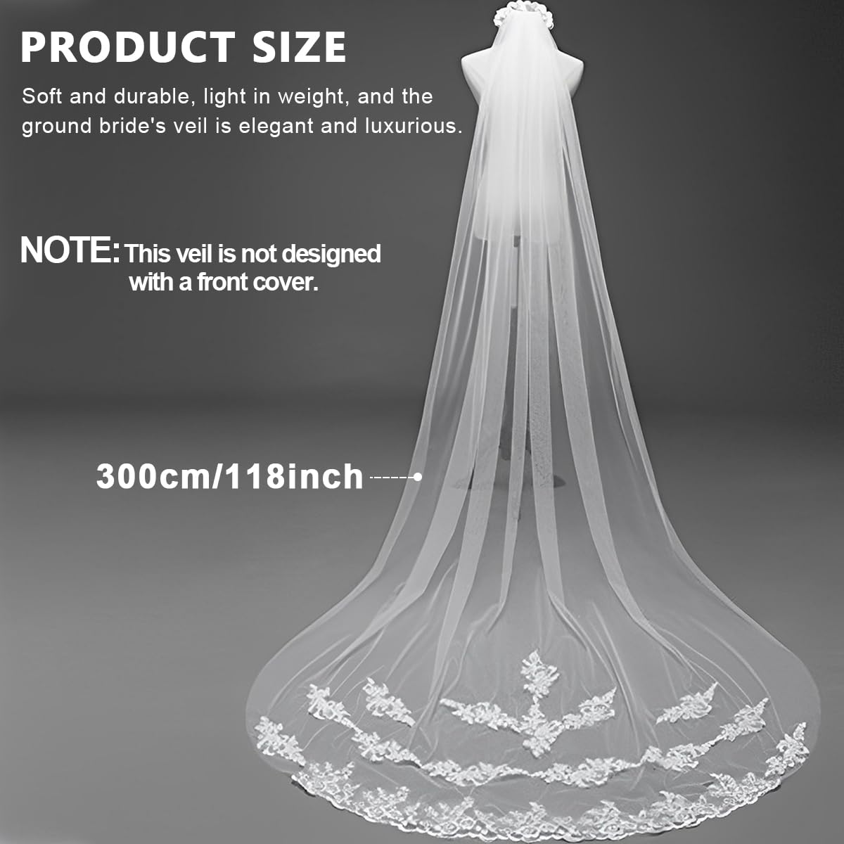 PALAY Bridal Veil for Wedding featuring 3m Cathedral Length Tulle with White Lace Edge | Elegant 1 Tier Design