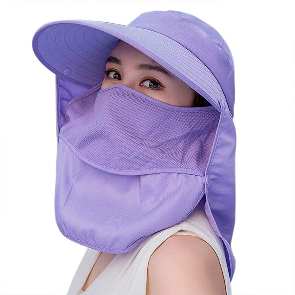 PALAY® Purple Women Foldable UV Protection Sun Wide Brim Hat with Detachable Flaps