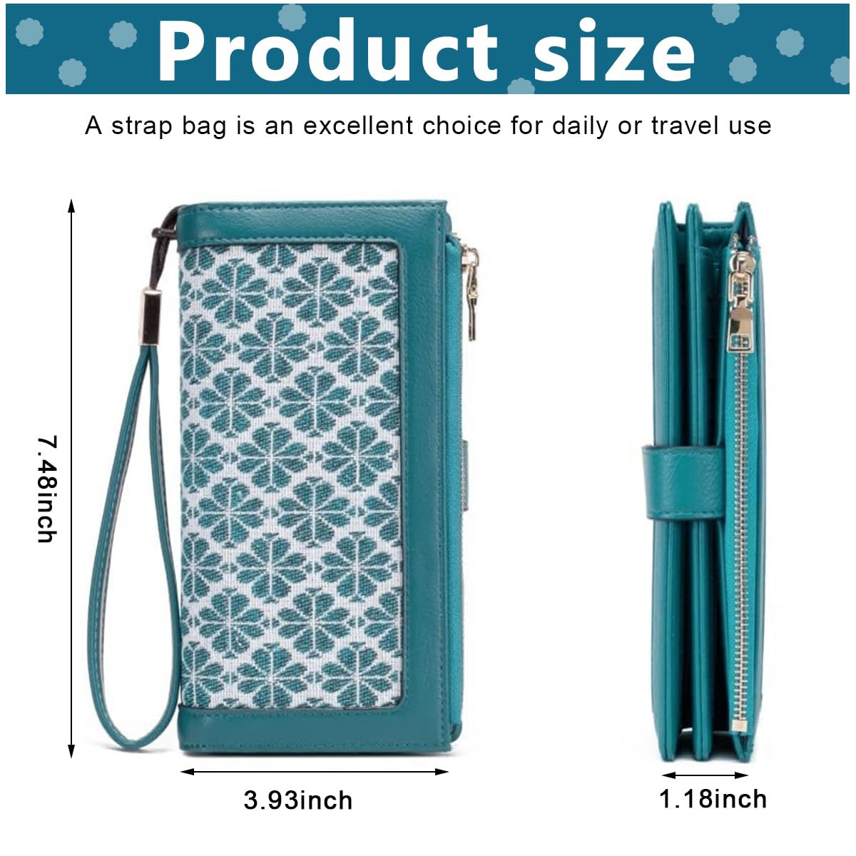 PALAY Wallet for Women with 20 Card Slots and Snap Buckle | Blue PU Leather Embroidered Purse