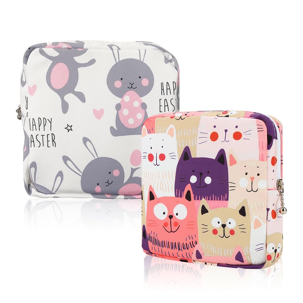 PALAY® Sanitary Pads Storage Pouch Cartoon Canvas Zipper Pouches Storage Pouches Coin Bags Multi-purpose Cartoon Canvas Zipper Pouches Makeup Pouches, 5''x5''