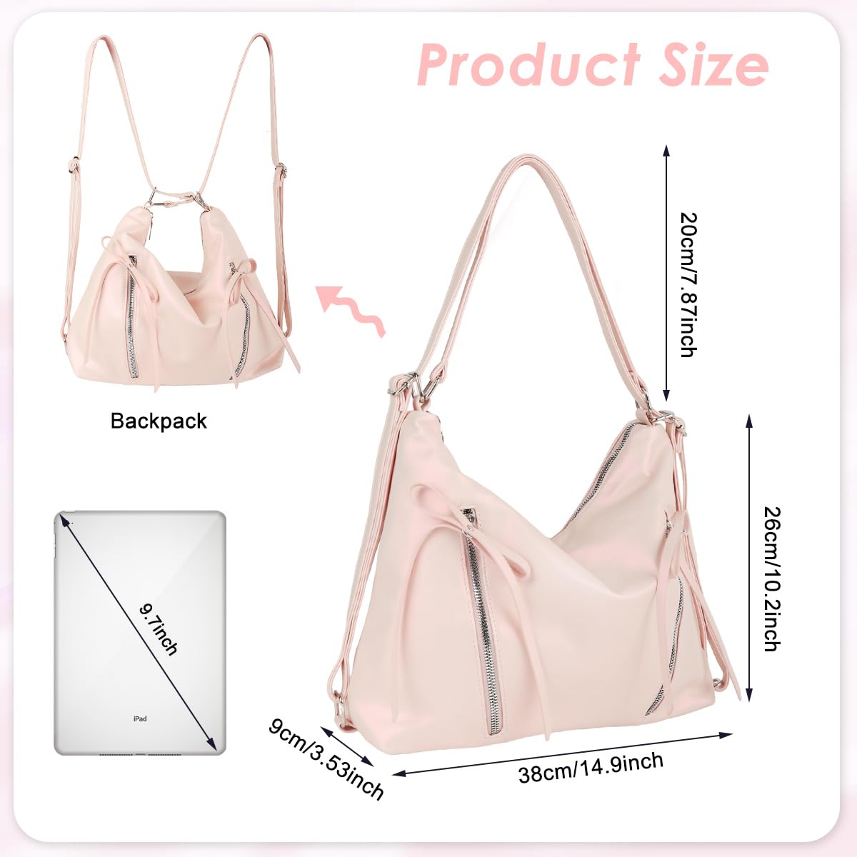 PALAY Shoulder Bag for Women featuring Detachable Strap and 34x10x26cm Spacious Design | Pink PU Bow Tote