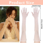 PALAY Wedding Gloves for Bride featuring Elbow Length Lace and Pearls in White Net | Elegant Bridal Accessory