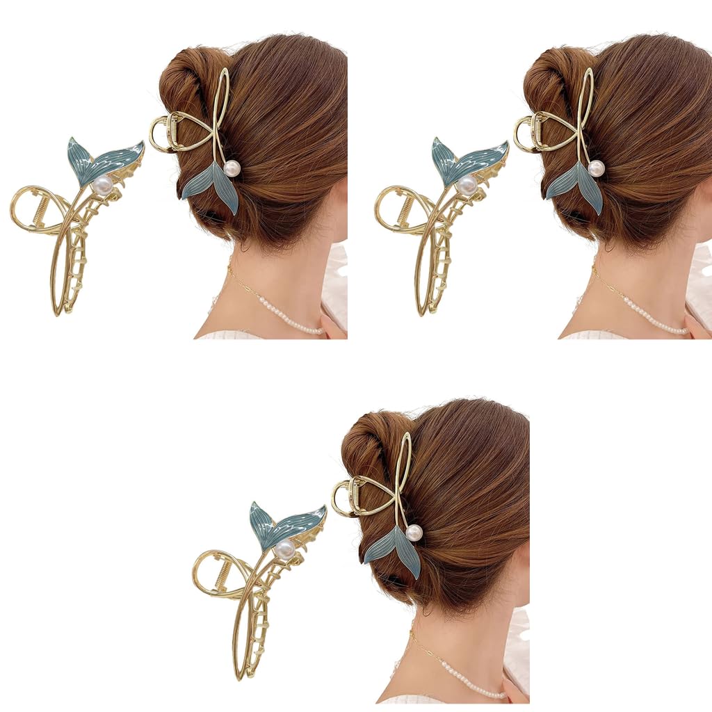 PALAY Hair Clutcher for Women with Mermaid Pearl Design and Metal Strong Hold | 3 PCS Set
