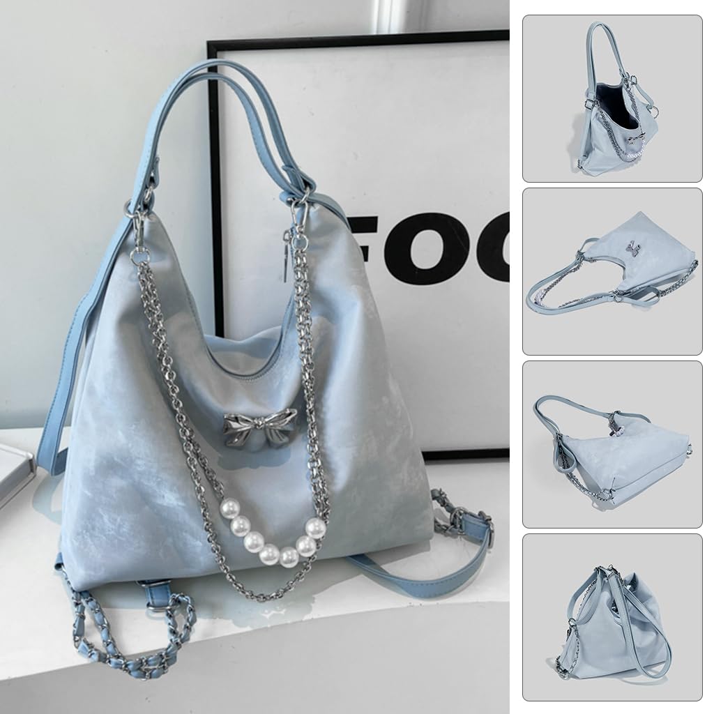PALAY Tote Bag for Women featuring Convertible Backpack Design with PU Material and Blue Chain Charm