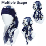PALAY Chiffon Head Scarf for Women with 32cm Elastic Band and 86cm Tails | Floral Print