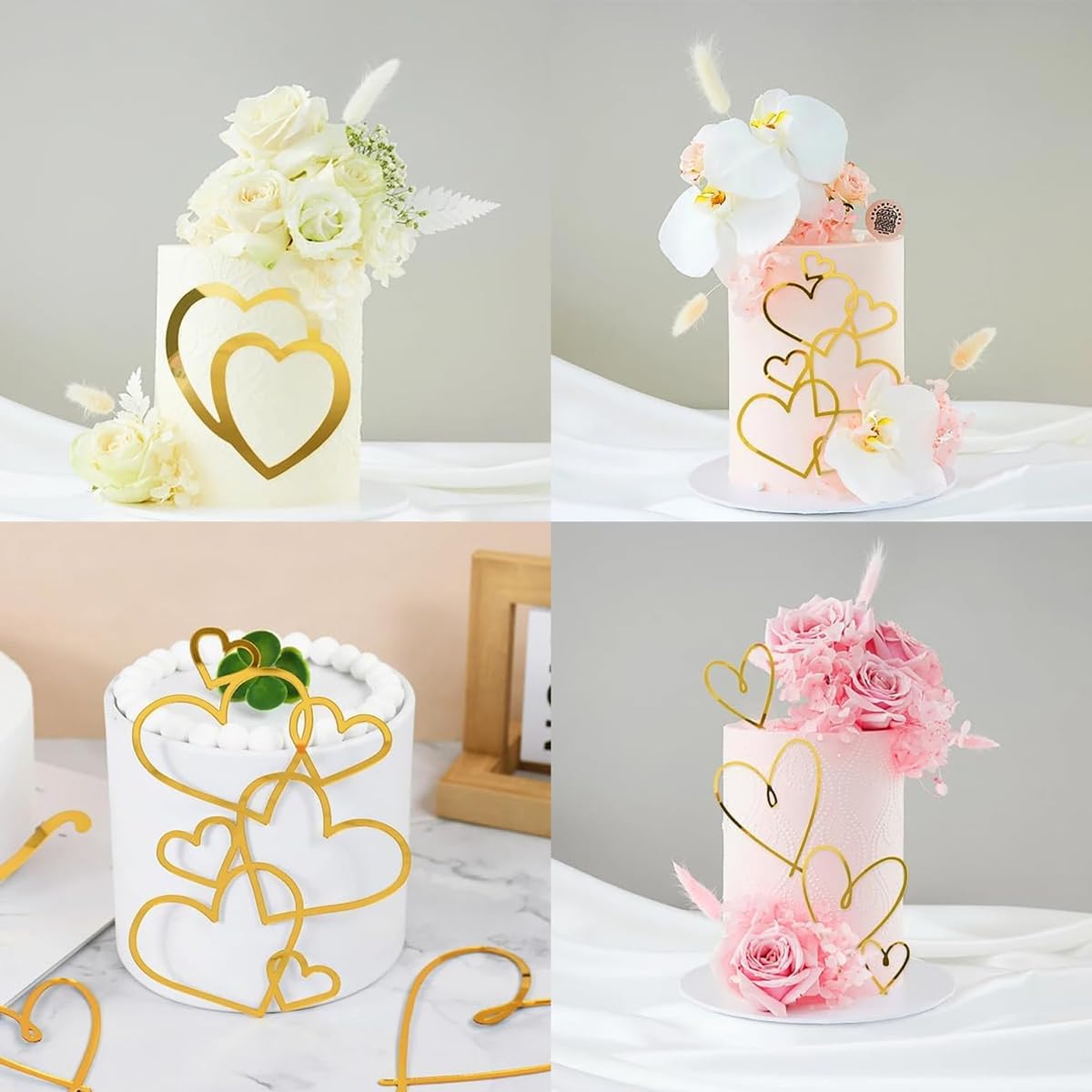 PALAY® 12Pcs Cake Decorations Luxury Golden Acrylic Rose Heart Shaped Cake Topper Decorations for Birthday Cake Anniversary Wedding Cake