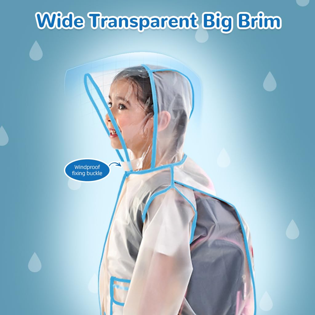 PALAY Kids Raincoat for School with Integrated Backpack Cover and EVA Cartoon Hood | 6–10 Years