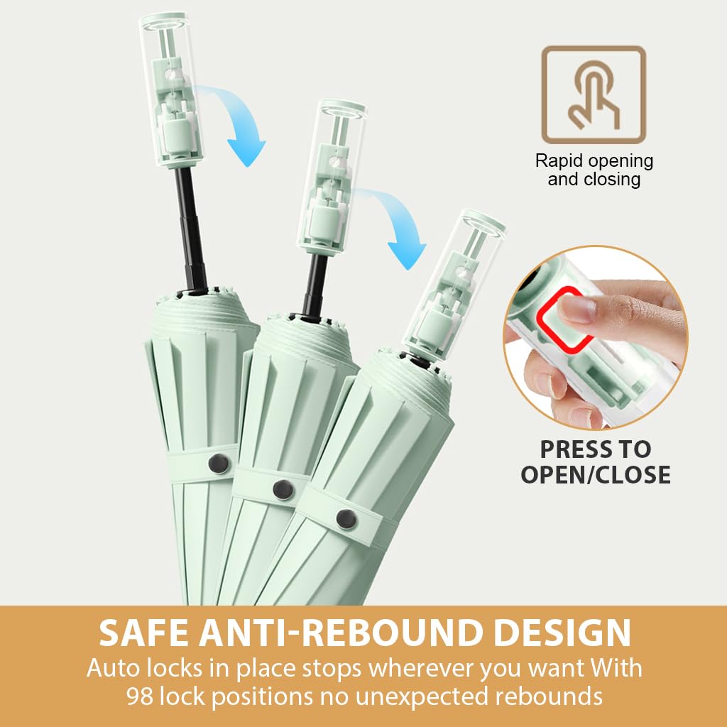 PALAY Umbrella for Sun Protection with 12 Ribs Reinforced Design and Mechanical Handle Green 2PCS