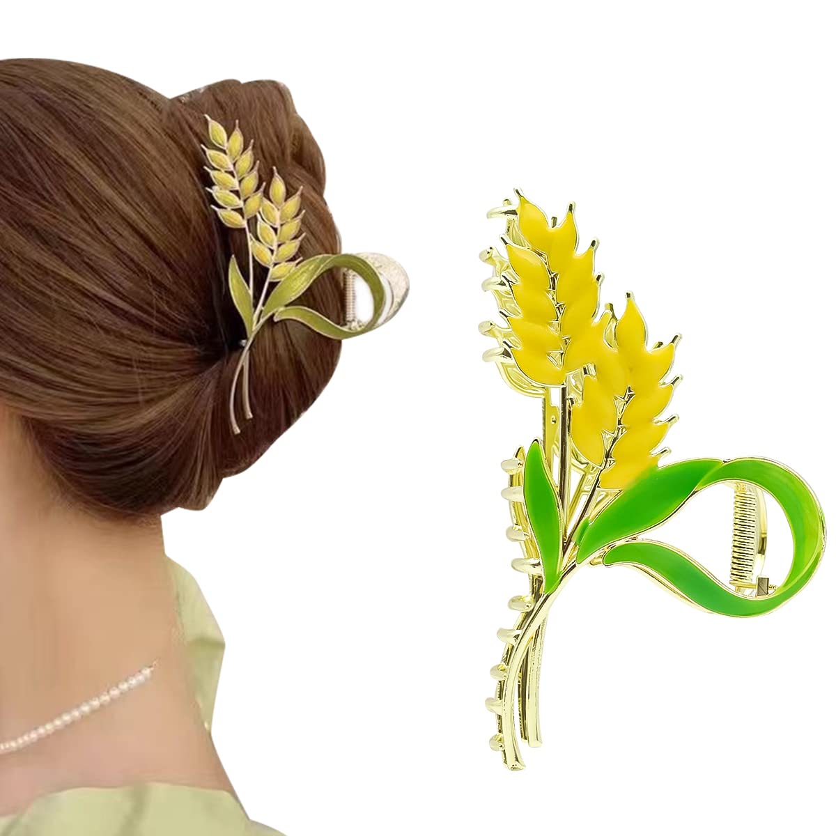 PALAY Hair Claw Clips for Women with Gold Wheat Design and Metal Texture | Elegant Styling Accessory