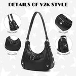 PALAY Shoulder Bag for Evening and Casual Use with Star Rivets 21.5x5.7x11cm Black | PU Handbag for Women
