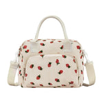 PALAY® Lunch Bag for Office Insulated Strawberry Corduroy Tiffin Bag with Removable Shoulder Strap School Travel Lunch Storage Bags for Women Girls