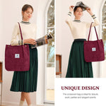 PALAY Tote Bag for Women with Reinforced Handles Corduroy Burgundy Large 3PCS Set