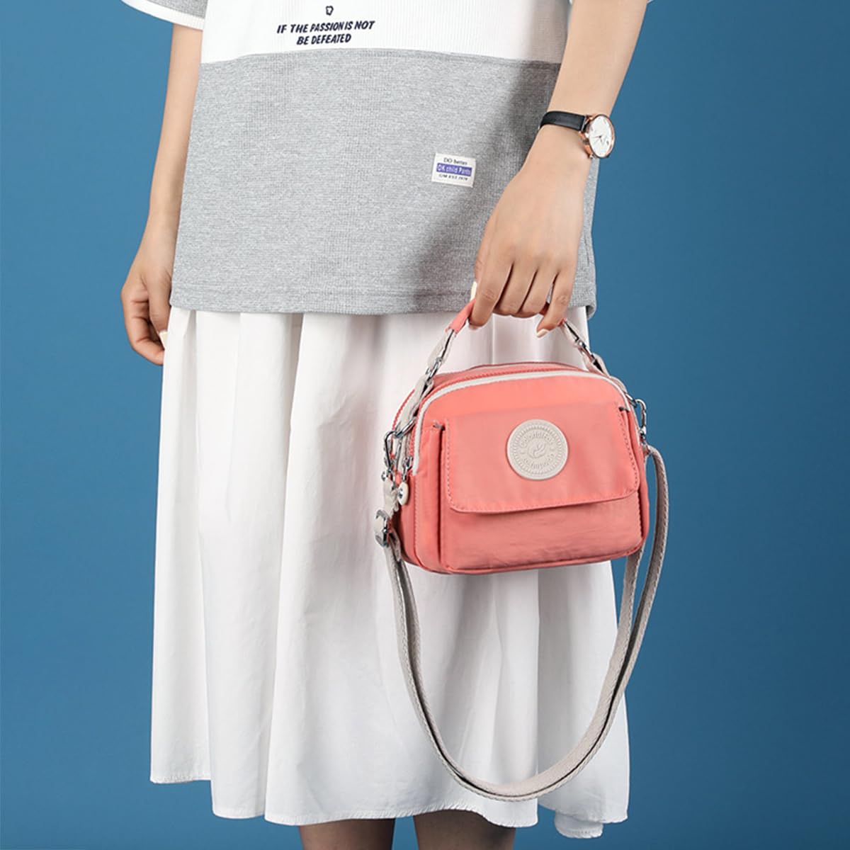 PALAY Womens Crossbody Bag for Travel with Triple Zipper Layers 21x10x18cm Waterproof Pink