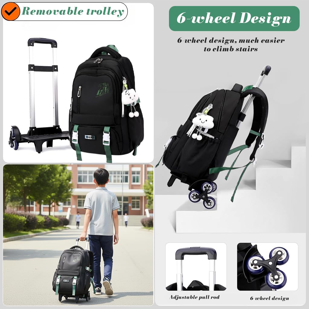 PALAY School Bag Trolley Rolling Backpack for Kids featuring 6 Wheels and Detachable Stand | Ideal for Elementary and Middle School