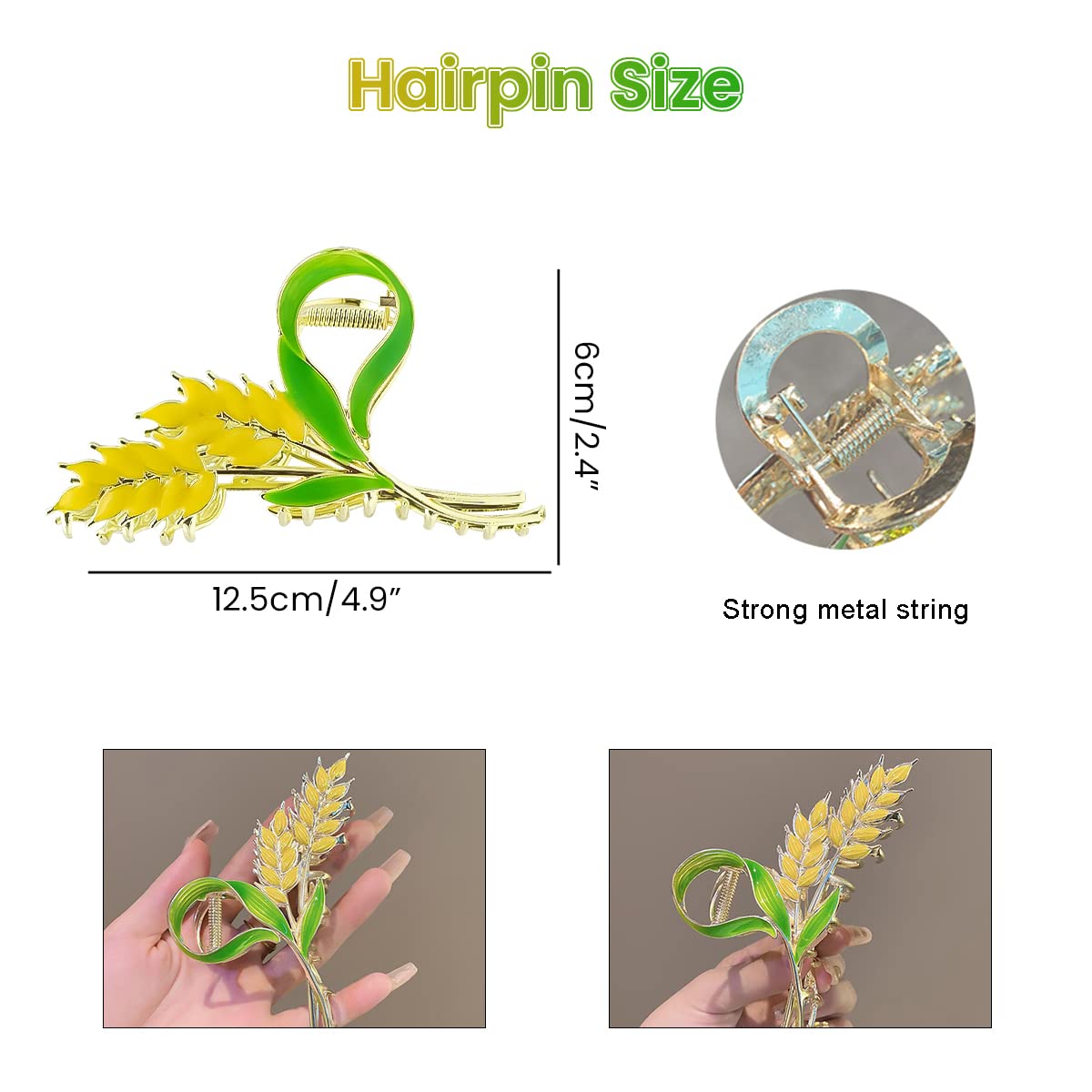 PALAY Hair Claw Clips for Women featuring Gold Wheat Metal Design 2PCS | Strong Hold Styling