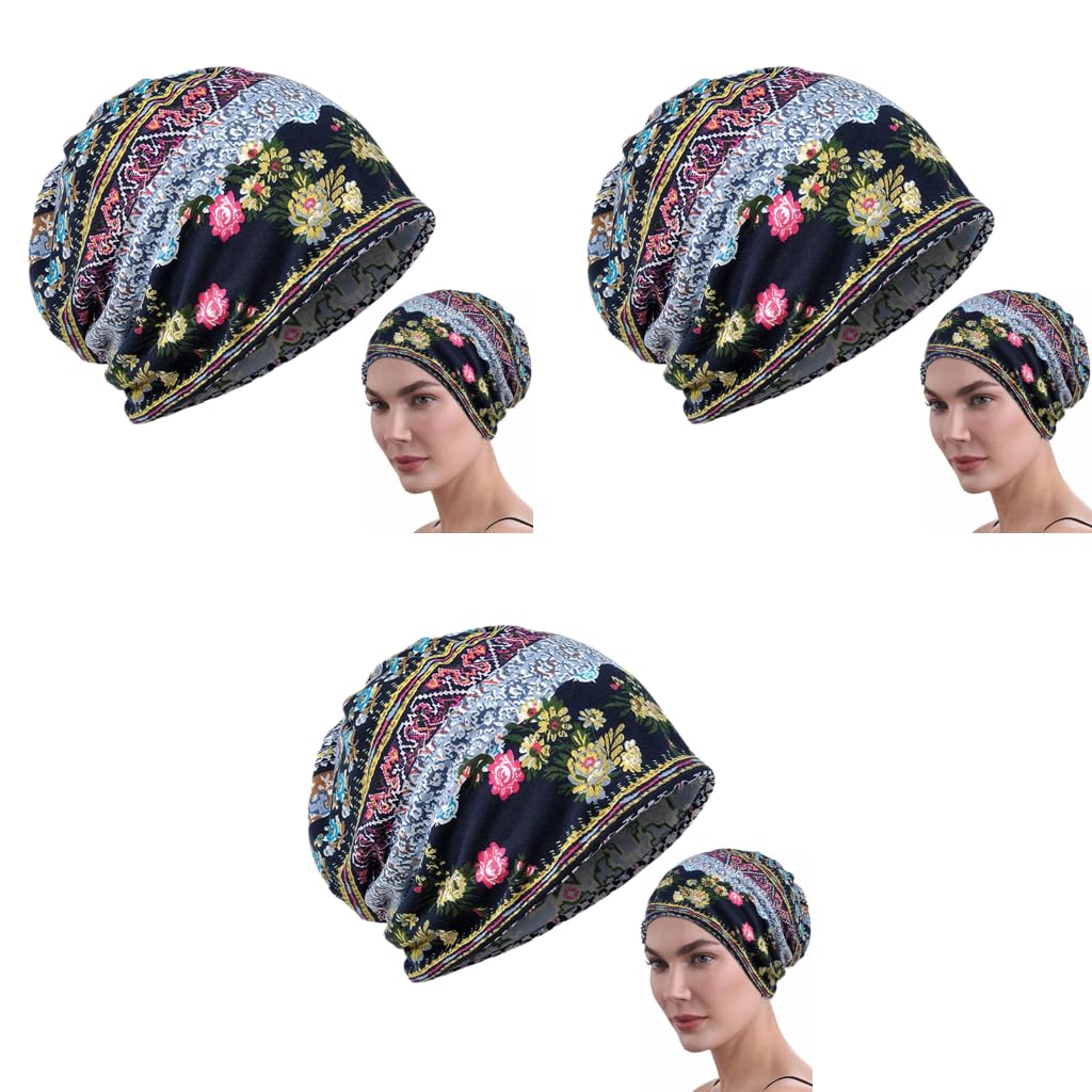 PALAY Beanie Cap for Women featuring 27×28cm soft polyester fabric with dual openings | floral boho chemo turban style
