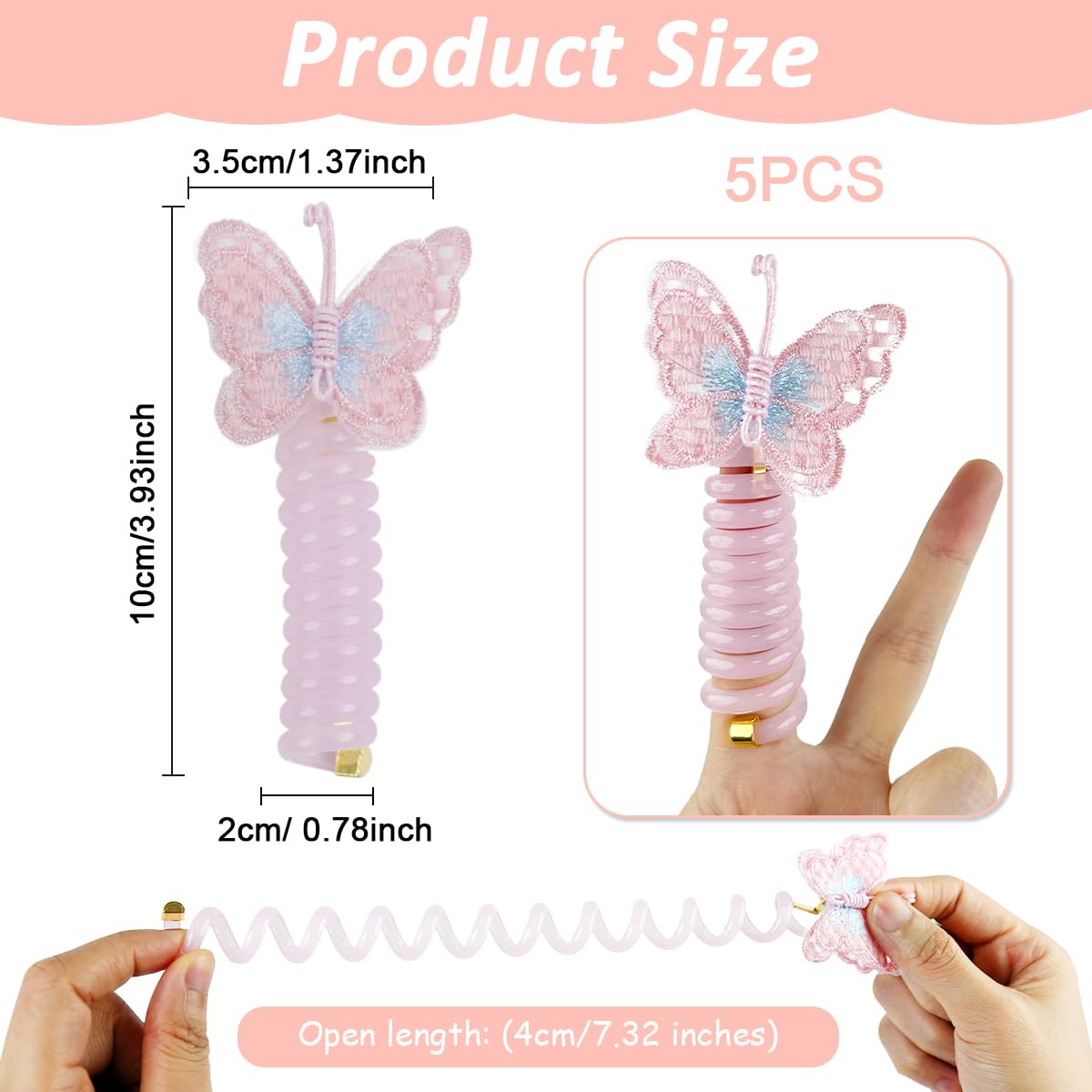 PALAY Telephone Wire Hair Band for Kids with 7cm Spiral Design | Set of 5 Butterfly Ties