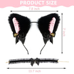 PALAY® Cat Ears Headband for Women Girls - Furry Fox Ears Hair Band, Lace Neck Choker & Fur Tail Set, Bow Bells Headwear Hair Hoop Anime Cosplay Costumes for Halloween Party