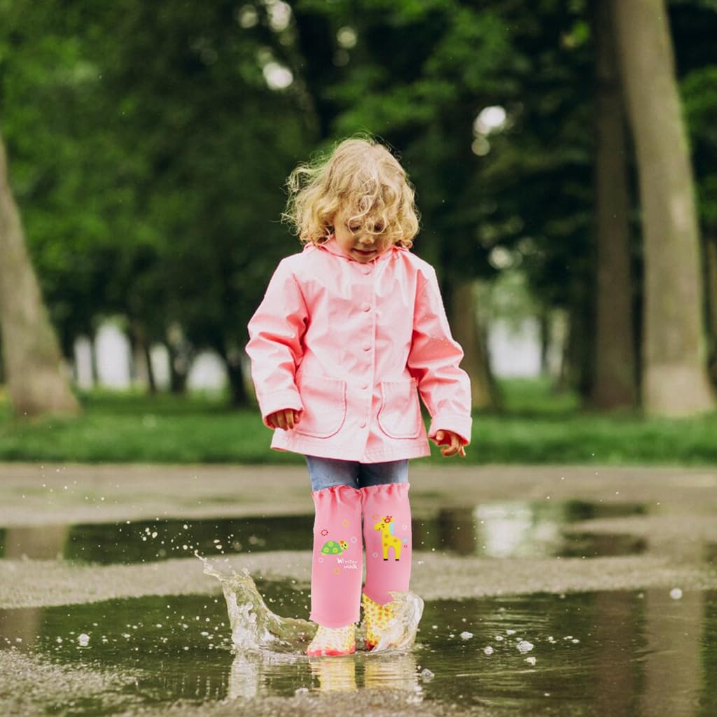PALAY Rainboot Cover for Girls with Elastic Closure featuring 17.3 in EVA Waterproof Gaiters | Cartoon Print Pink