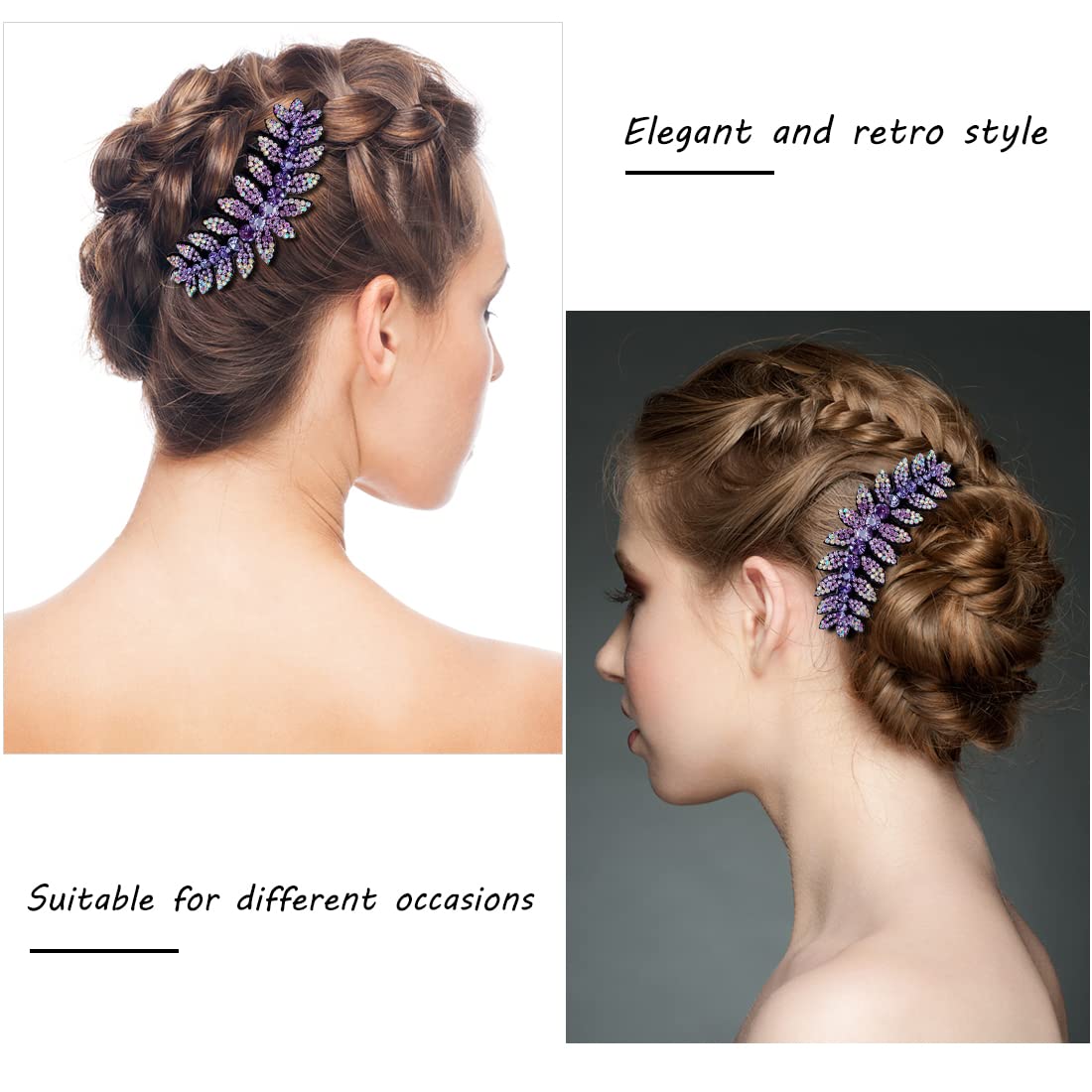 PALAY Hair Clips for Women with 7 Teeth Comb featuring Purple Rhinestone Design | Elegant Accessory for Weddings and Daily Wear