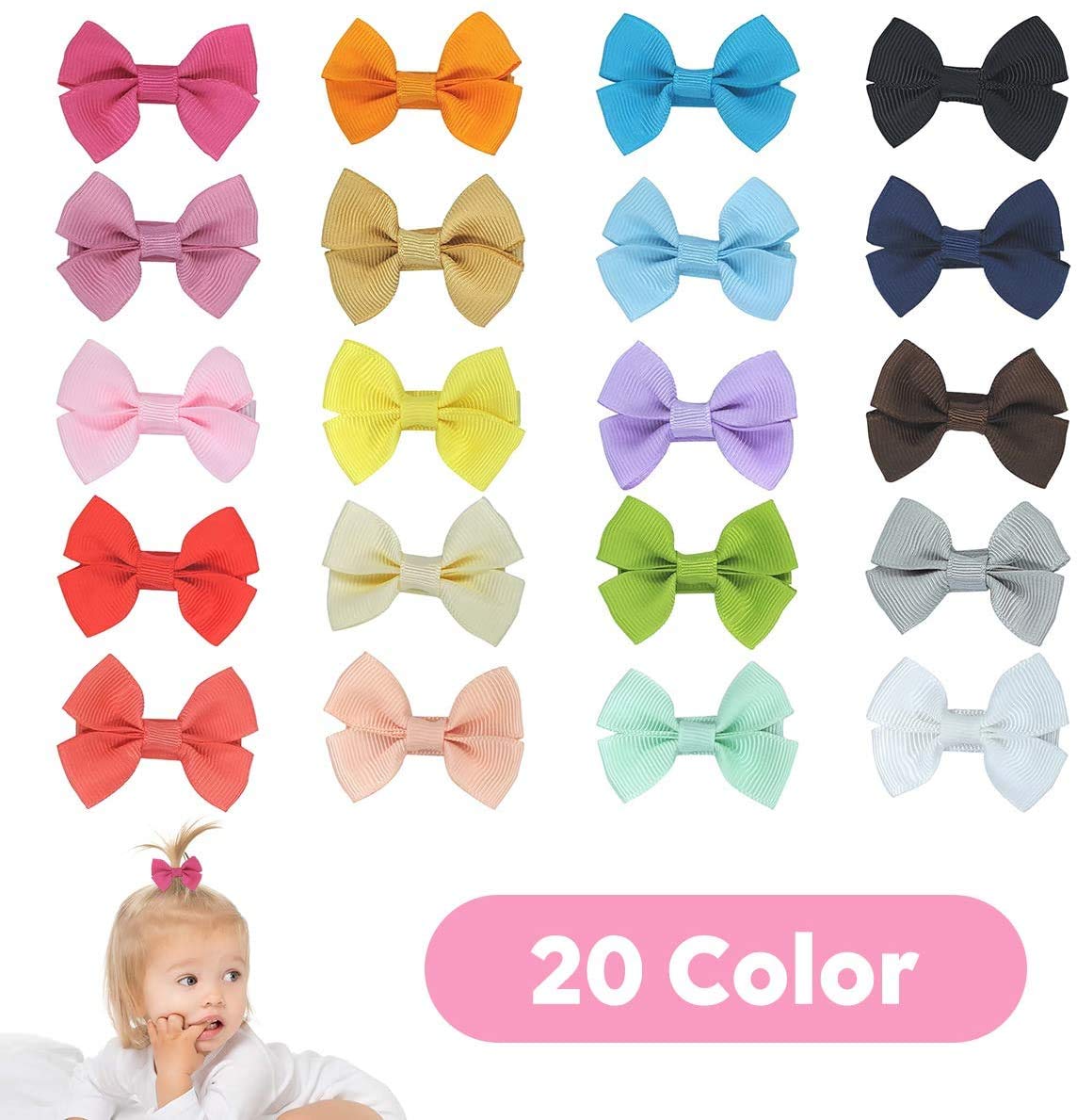 Palay Hair Bows for Baby Girls with 2.4 in Alligator Clips, 20 Pcs Grosgrain Ribbon Set