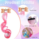 PALAY Unicorn Hair Extensions for Kids with Glitter Bows and Alligator Clips | 5Pcs Set