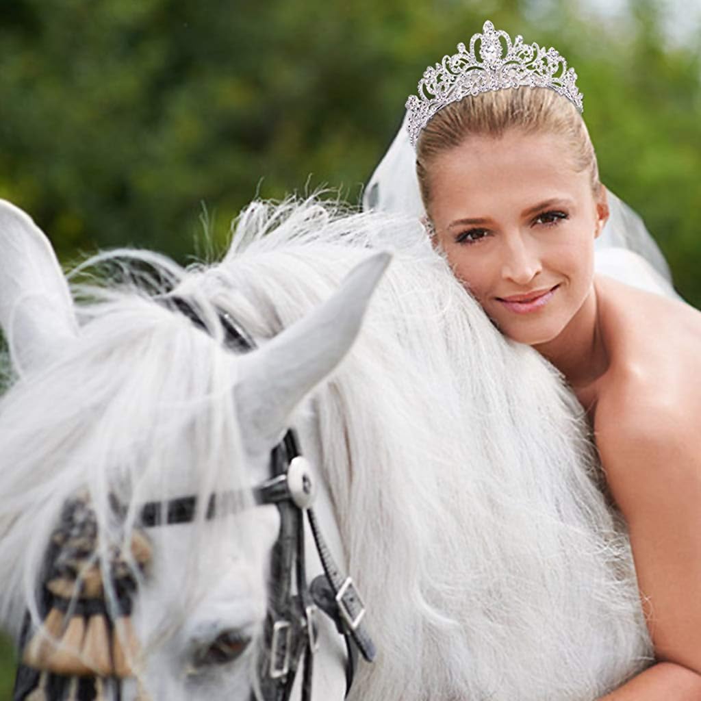 PALAY Tiara Crown for Wedding and Party with Side Combs featuring 13cm Width | Silver Crystal Headband for Women and Girls