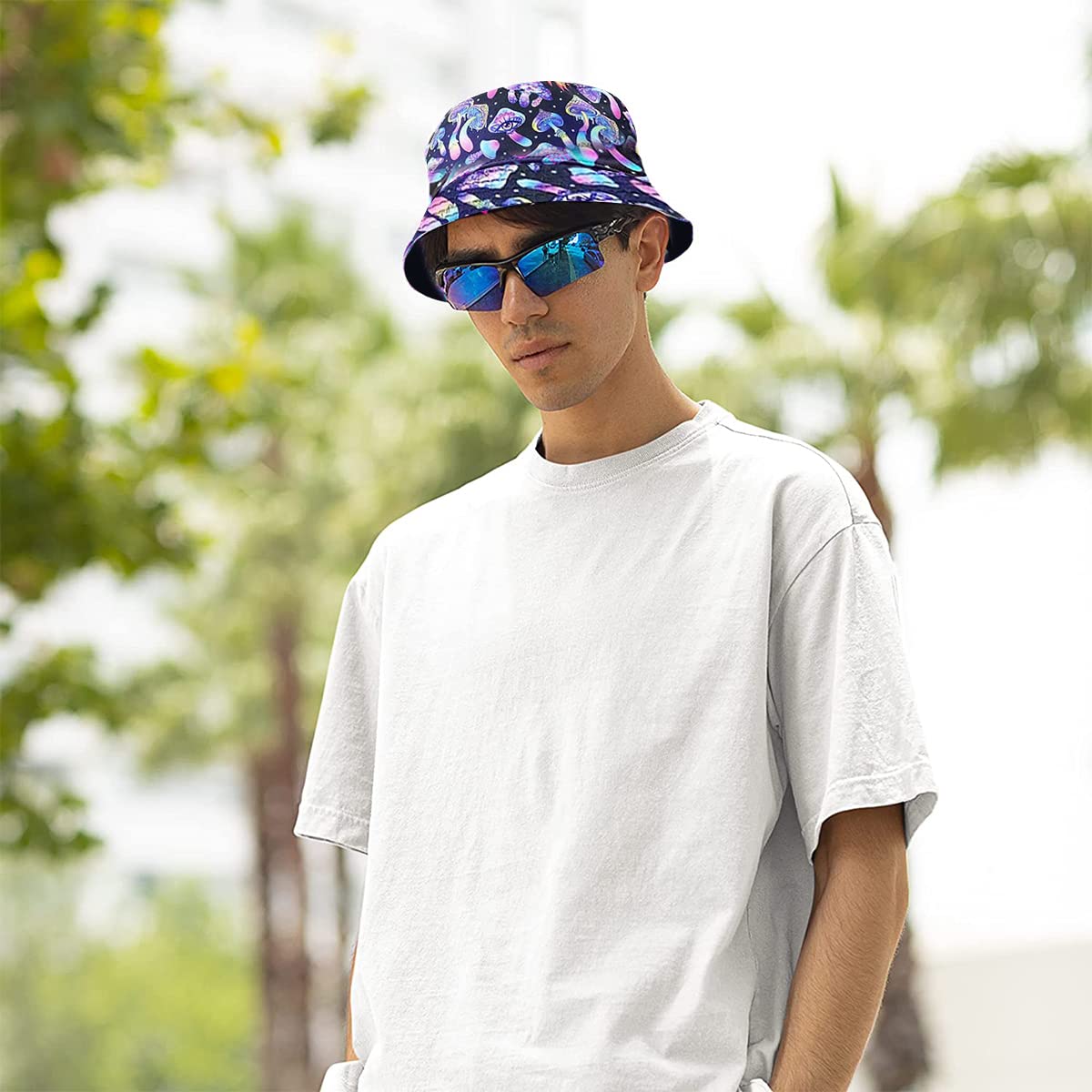 PALAY Bucket Hat for Outdoor Travel with 7cm Brim and Reversible Mushroom Print | Cotton Polyester Sun Hat