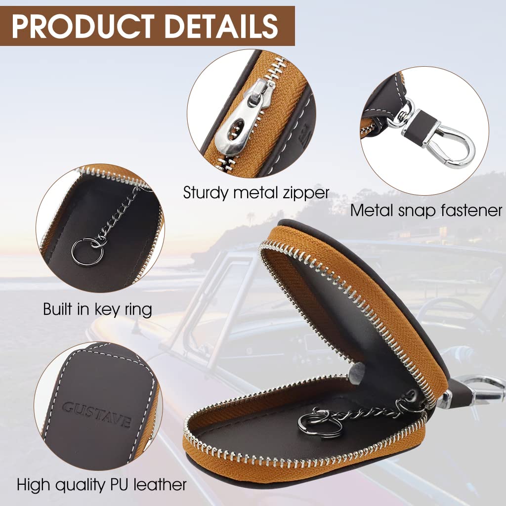 PALAY® Brown PU Leather Car Key Case Smart Holder Protection with Chain Bag,Coin Holder,Auto Remote Keyring Wallet