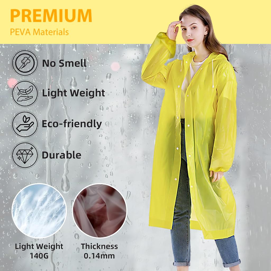 PALAY® Rain Ponchos for Men Women, Reusable PEVA Raincoats with Hood for Rain Ponchos for Camping, Hiking, Music Festival, Outdoor Activities