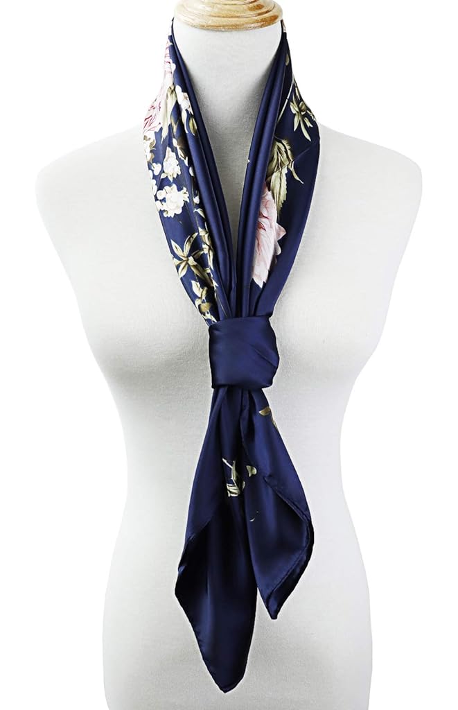 PALAY® Scarf Square Scarfs for Women Satin Square Silk Like Hair Scarves and Wraps Headscarf for Sleeping (Navy Blue)