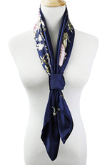 PALAY Square Scarf for Women with 35 x 35 in Size and Satin Silk Like Fabric in Navy Blue