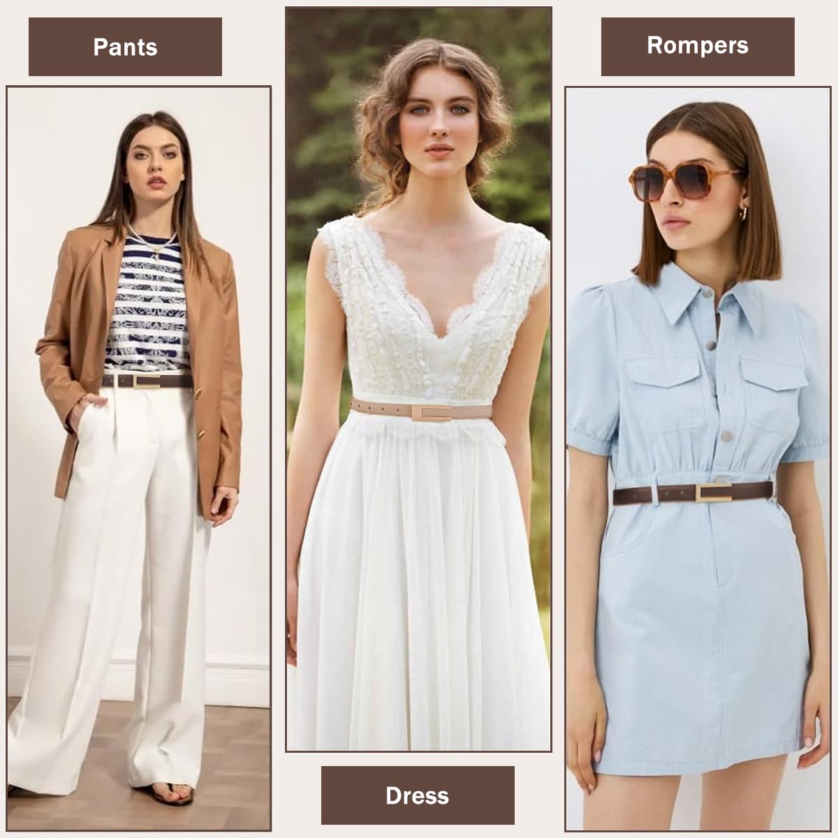 PALAY Waist Belt for Women Dresses featuring Interlock Buckle and 40in Adjustable Fit | Brown and Cream PU Slim Design