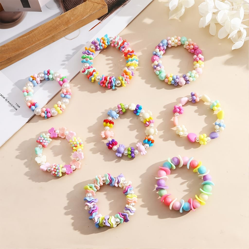 PALAY Bracelets for Girls 8Pcs Set with Elastic Beaded Design & Acrylic Material | Ideal Gift