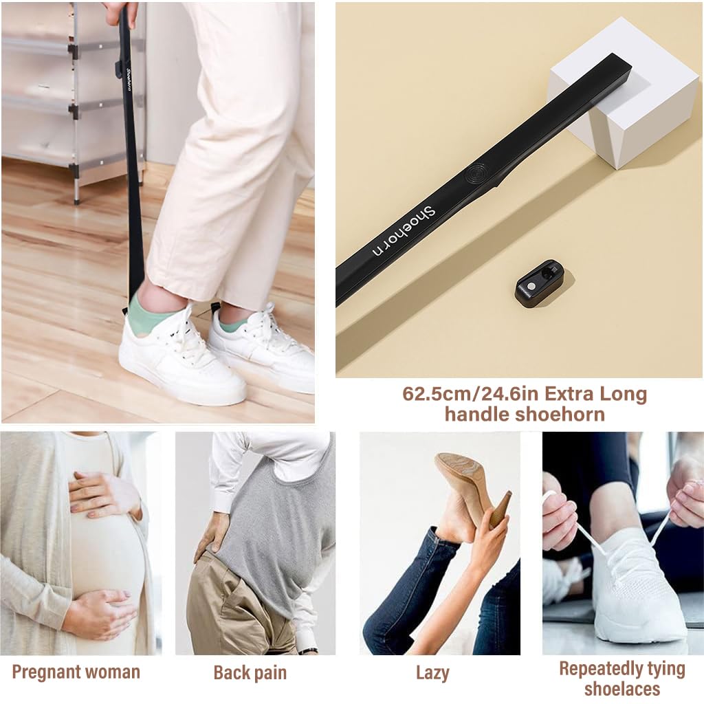 PALAY Shoehorn for Easy Wear with 24.6 in Ergonomic Handle and Magnetic Wall Hook | ABS Black
